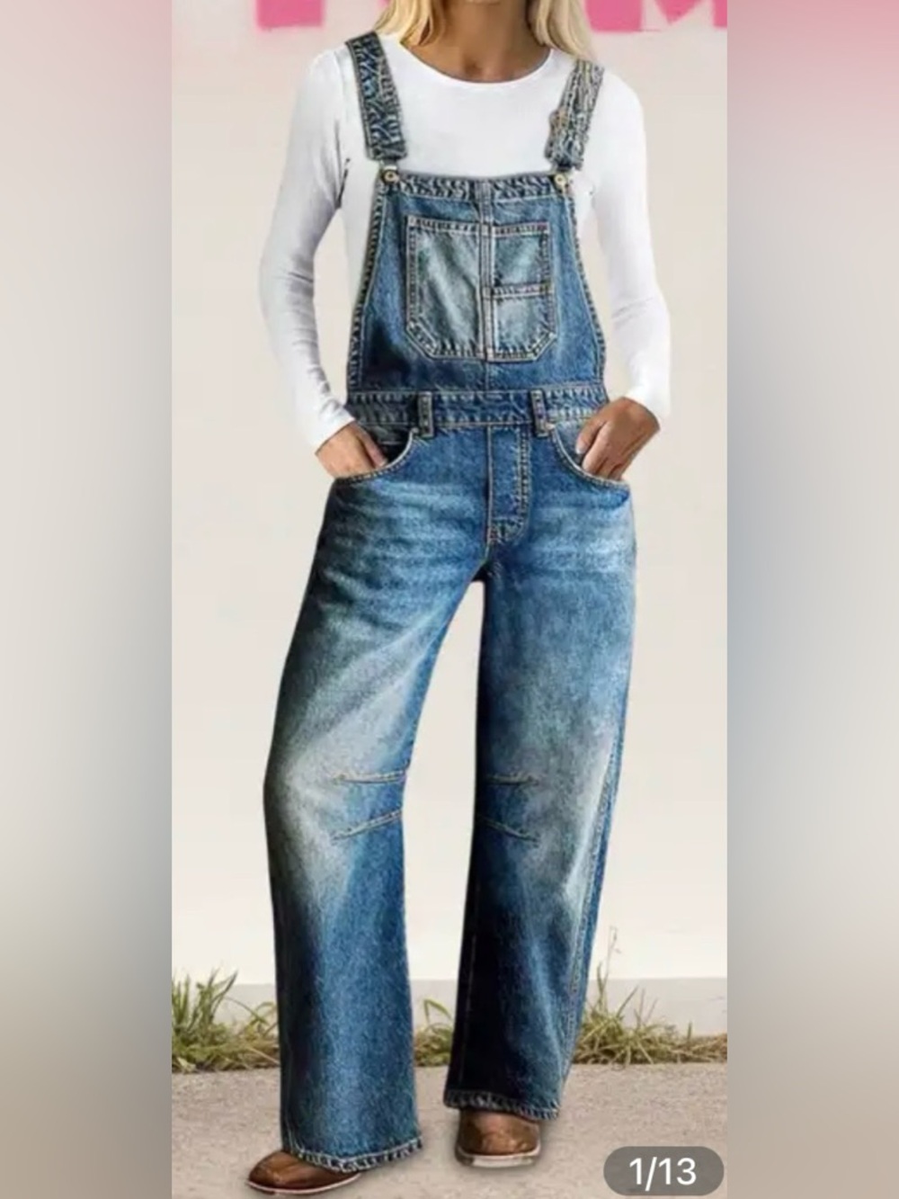 Flamingals Wash Patch Pocket Barrel Overalls Size 2XL (14-16) NWT